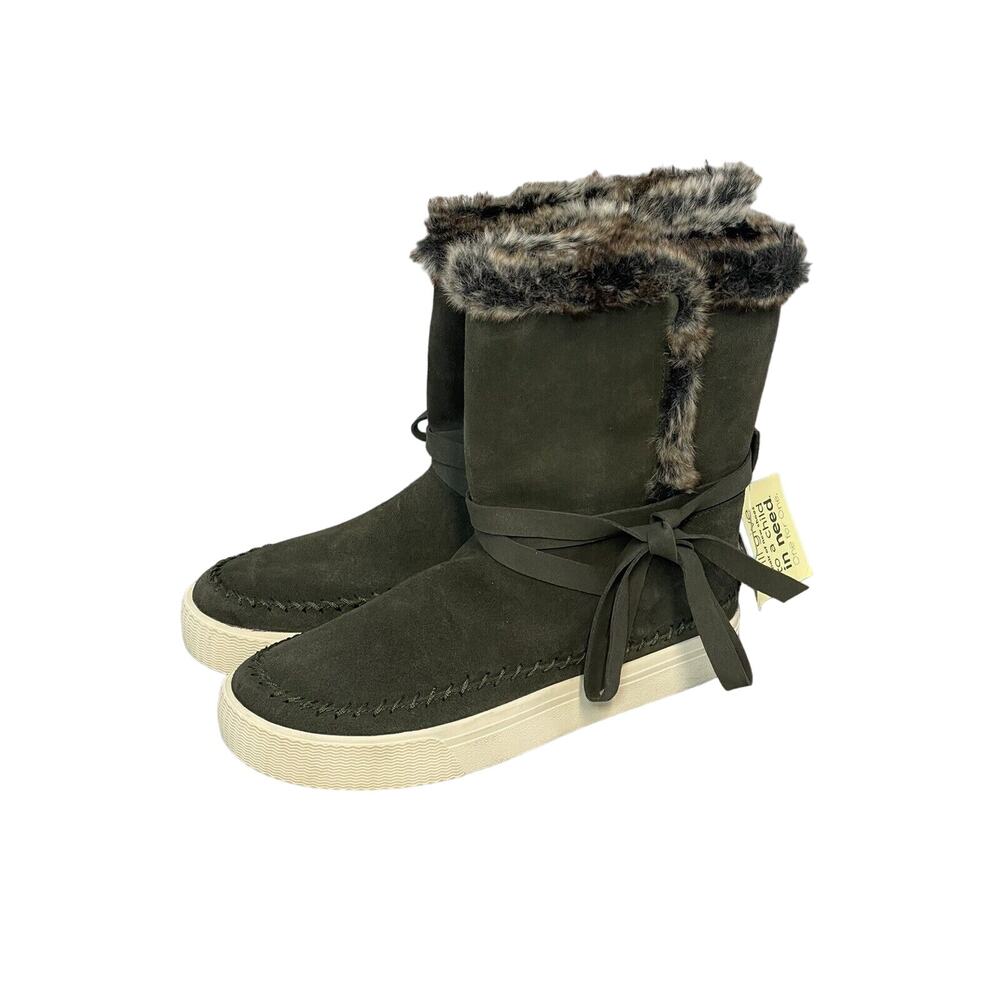 TOMS Vista Faux Fur Lined Forest Green Waterproof Suede/Faux Fur Boot Women Sz 7